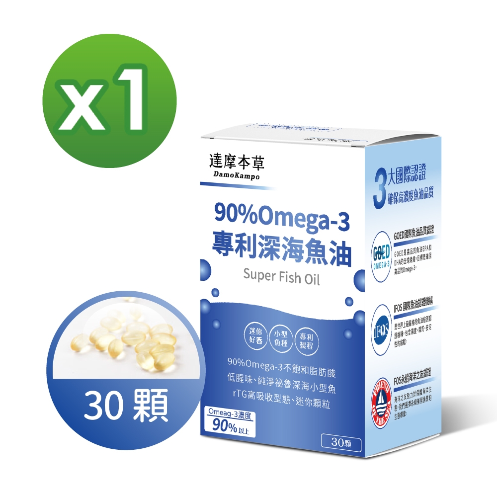 【達摩本草】90%Omega-3 專利深海魚油x1盒(30顆/盒)《迷你好吞、思緒靈敏》