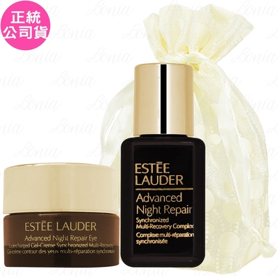 ESTEE LAUDER 雅詩蘭黛 特潤全能修護亮眼霜(5ml)+特潤超導全方位修護露(15ml)旅行袋組(公司貨)