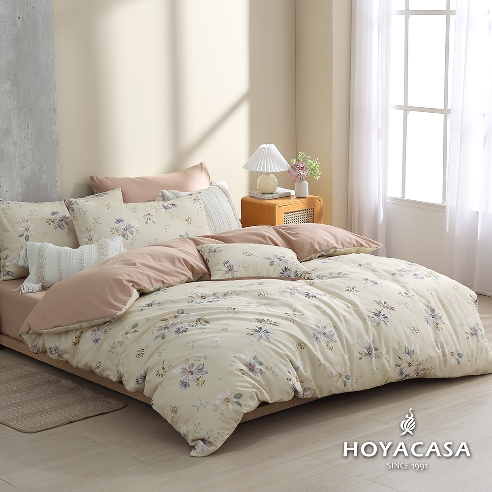 HOYACASA 100%精梳棉兩用被四件式床包組-多款尺寸任選 (快速出貨) (蒔花古韻)