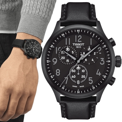 TISSOT天梭 官方授權 韻馳系列 XL計時碼錶石英腕錶-黑 禮物推薦 畢業禮物 45mm/T1166173605200