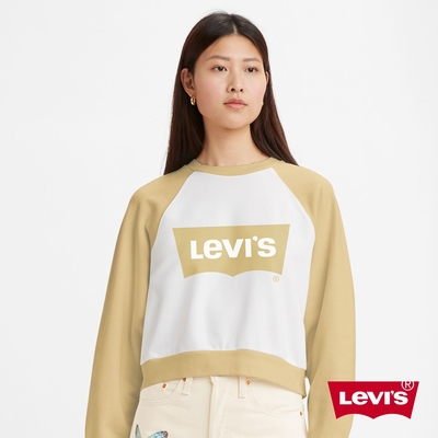 Levis 女款 復古學院風短版重磅大學T 奶油黃