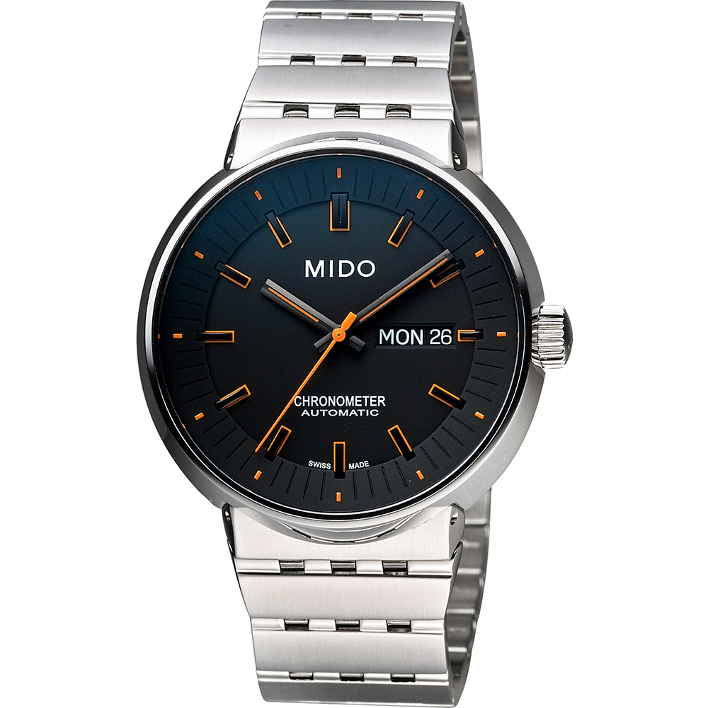 MIDO 美度 官方授權 All Dial 羅馬競技系列特別版機械腕錶-黑x橘時標/42mm M8340.4.18.19