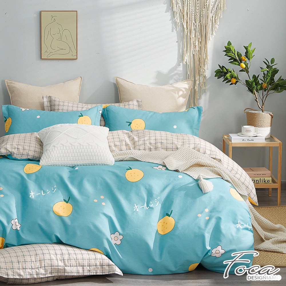 FOCA 單/雙/加均價 韓風設計100%精梳純棉兩用被床包組 (檸檬樹下)