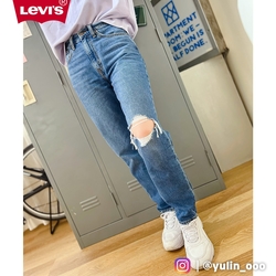 Levis 女款 上寬下窄 80S復古高腰牛仔長褲 / 精工刷破開口破壞 / 及踝款