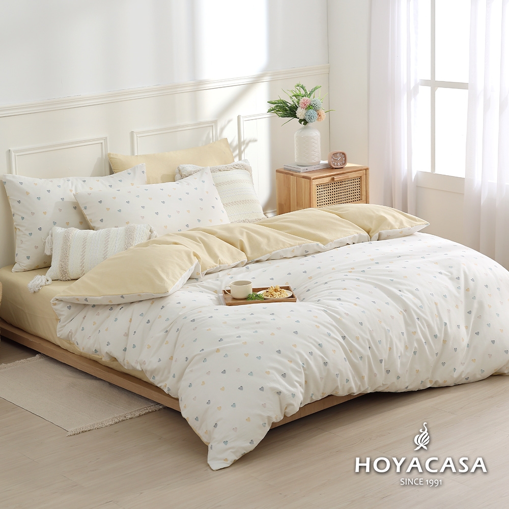 HOYACASA 100%精梳純棉兩用被床包組-多款任選(單人/雙人/加大均一價) (心織愛戀)