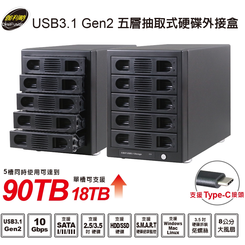 伽利略 USB3.1 Gen2 五層抽取式硬碟外接盒(35D-U315)