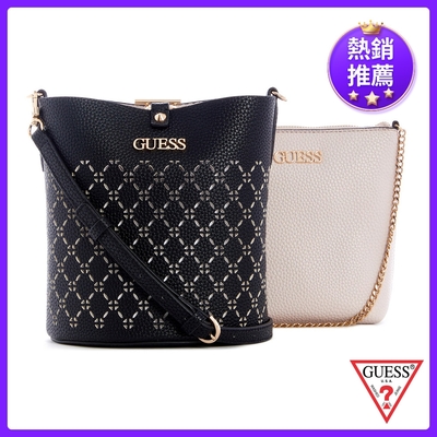 GUESS-女包-皮面金屬菱格水桶包-深藍 原價3090