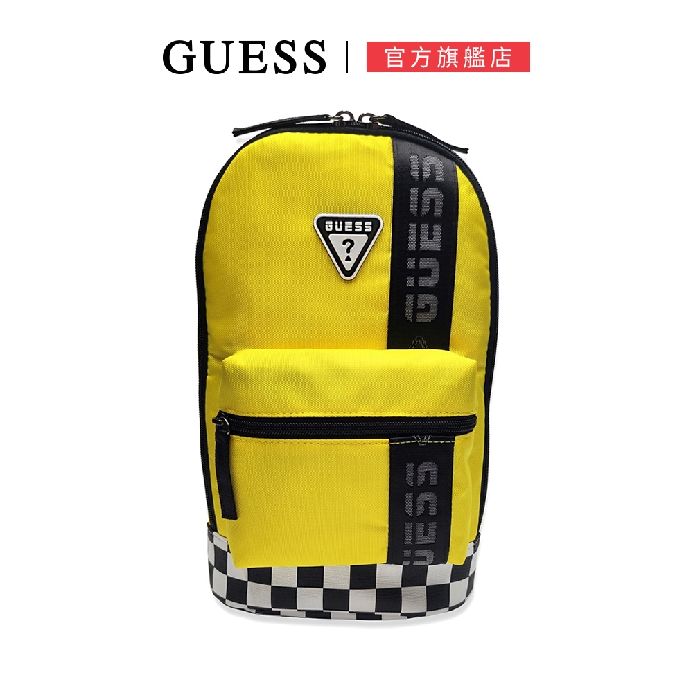 GUESS-男包-方格造型撞色線條後背包-黃 原價2290