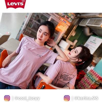 Levis 男女同款 合身版短袖T恤 / 簡約文字X復古招牌Logo 紫