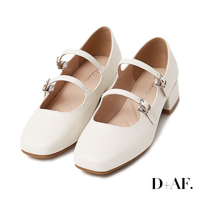 D+AF 珍妮旋風．4D氣墊雙帶低跟瑪莉珍鞋＊白