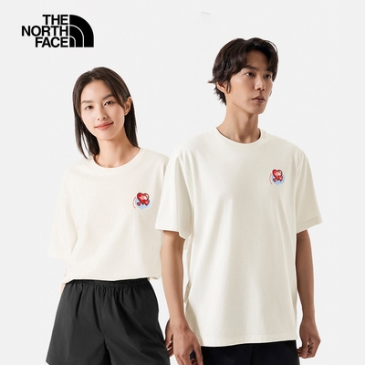 【The North Face 官方旗艦】北面男女款米白色純棉對話泡泡愛心印花短袖T恤｜8CSYQLI