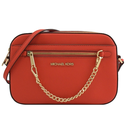 MICHAEL KORS JET SET 金屬LOGO防刮拉鍊斜背方包(紅/金LOGO)