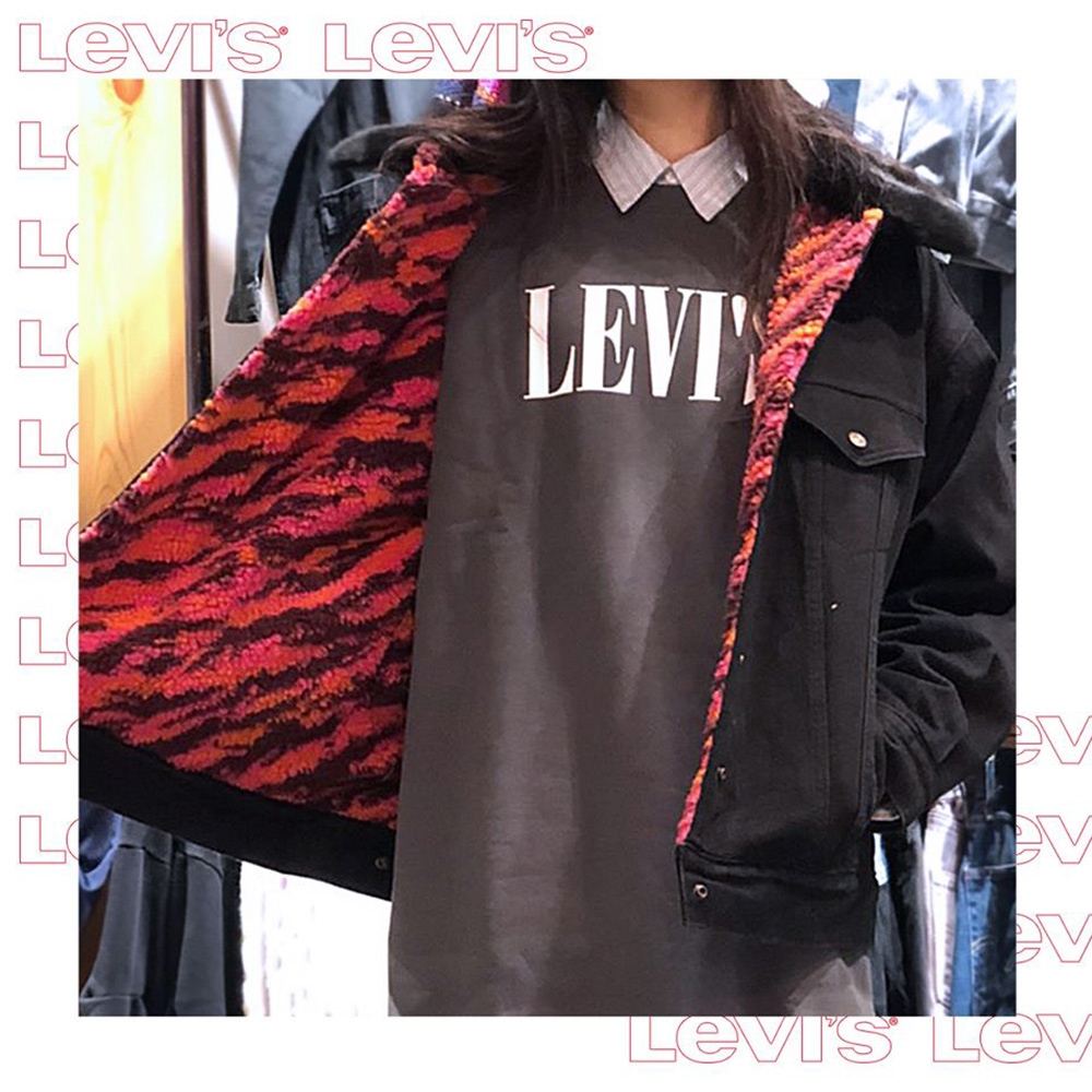 Levis 女款 牛仔外套 Oversize寬鬆版型 內鋪毛 紅迷彩Sherpa