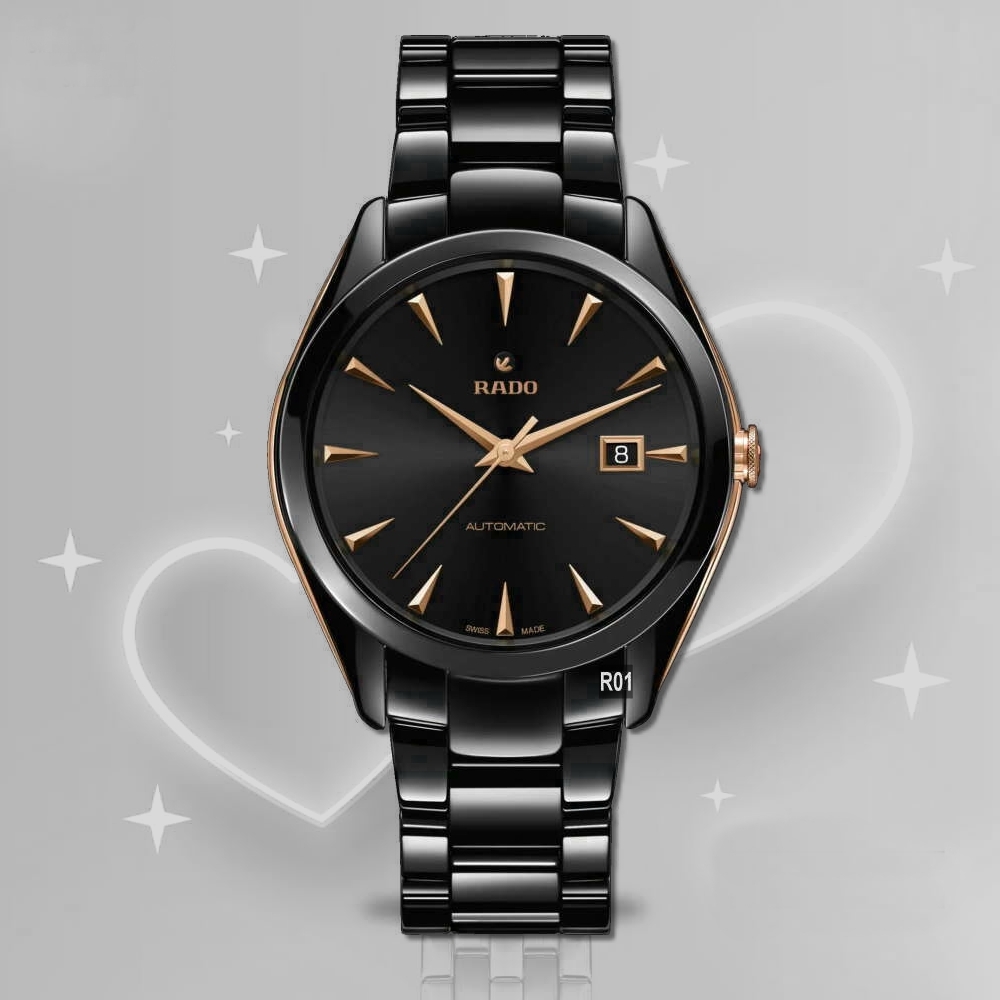 RADO 雷達表 官方授權R01 HyperChrome皓星經典黑陶瓷機械錶 黑金大三針款42㎜(R32252162)