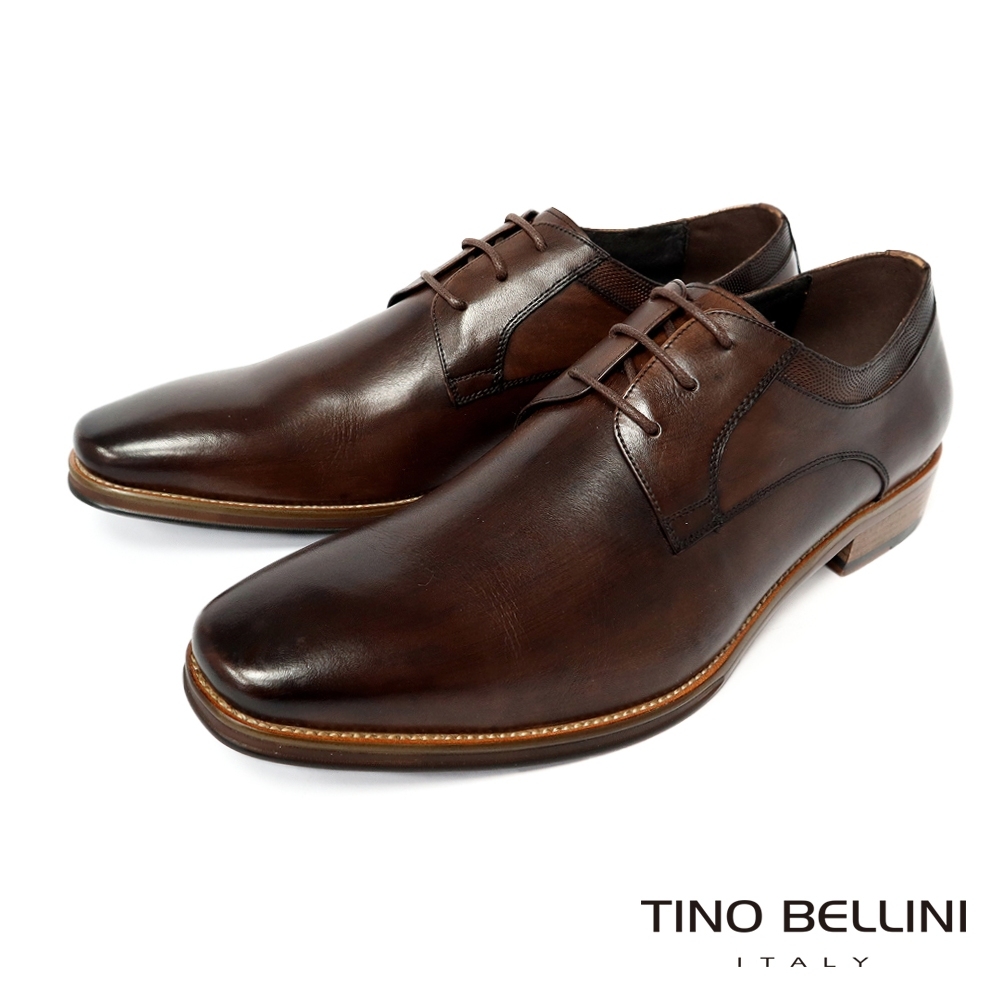 TINO BELLINI 男款牛皮經典商務紳士綁帶鞋-咖啡