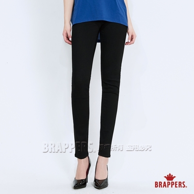 BRAPPERS 女款 新美腳 ROYAL系列-中腰彈性菱形波浪刺繡深藍鑽窄管褲-黑
