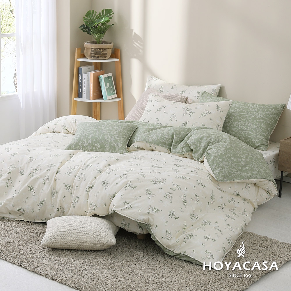 HOYACASA 100%精梳純棉兩用被床包組-多款任選(單人/雙人/加大均一價) (植光綠映)