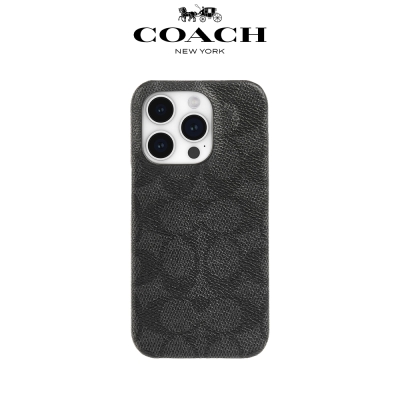【COACH】iPhone 15 Pro 精品手機殼 黑色經典大C