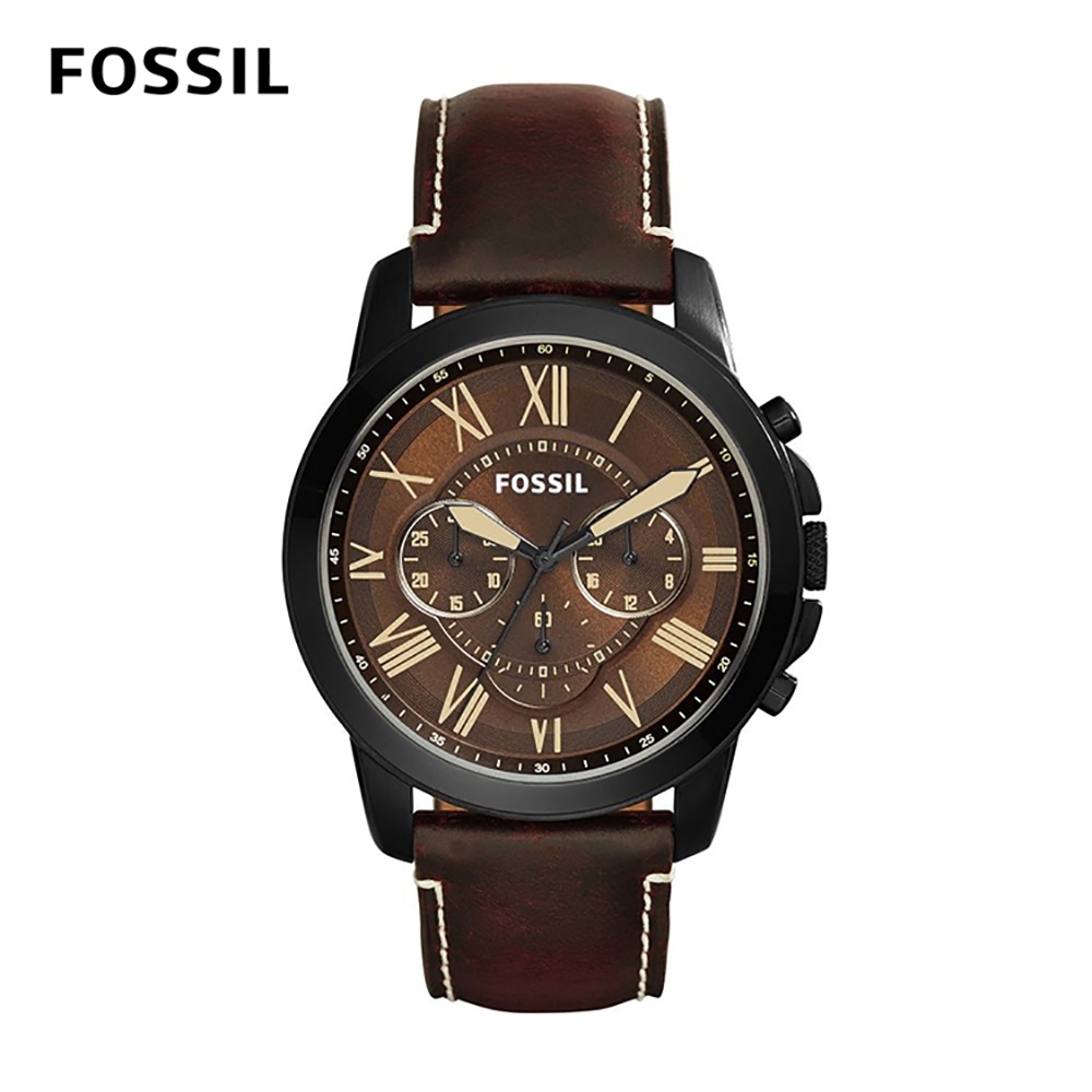 FOSSIL GRANT 冒險家精神三眼計時腕錶-黑棕 約46mm FS5088