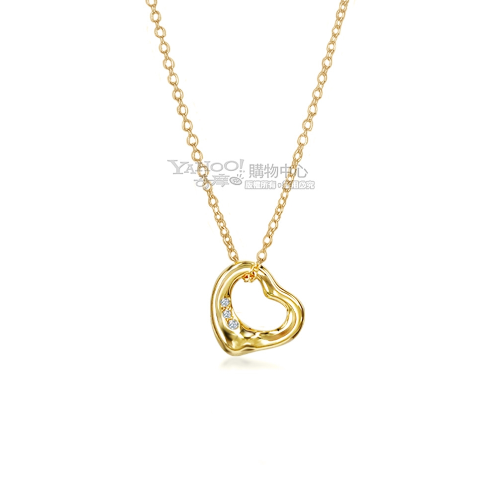 Tiffany&Co. 經典愛心鑲3鑽18K黃金項鍊(小)