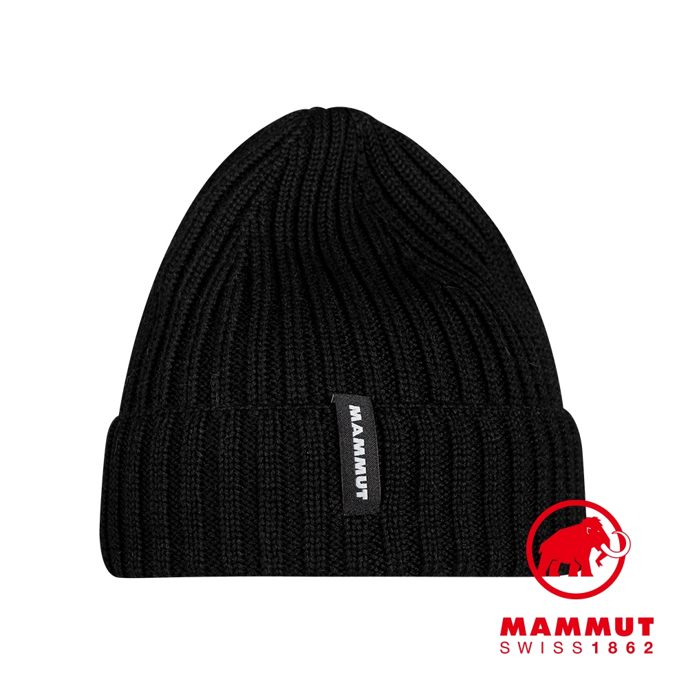 【Mammut長毛象】 Alvra Beanie 保暖針織反折豆豆帽 黑色 #1191-00731