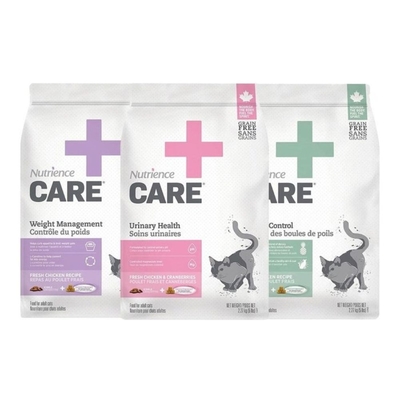 Nutrience紐崔斯CARE＋頂級無穀處方貓糧-毛球控制/泌尿道/體重控制配方 5kg(11lbs)(購買第二件贈送寵物零食x1包)