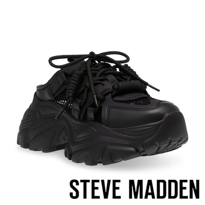 STEVE MADDEN-ROBUST 綁帶休閒厚底懶人拖鞋-黑色