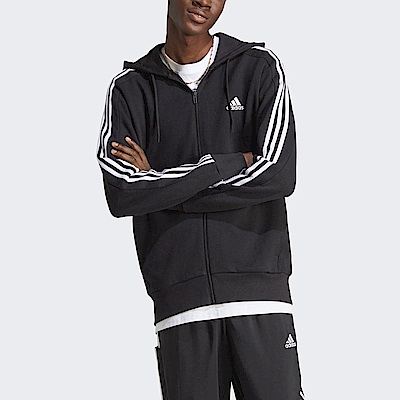 Adidas M 3S FT FZ HD [IC0433] 男 連帽 外套 運動 休閒 日常 穿搭 棉質 舒適 黑白