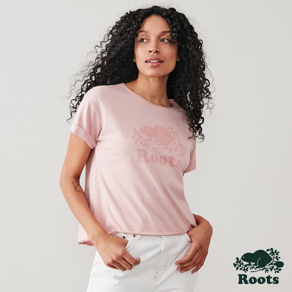 Roots 女裝- 環保有機棉系列 海狸LOGO短袖T恤-粉色