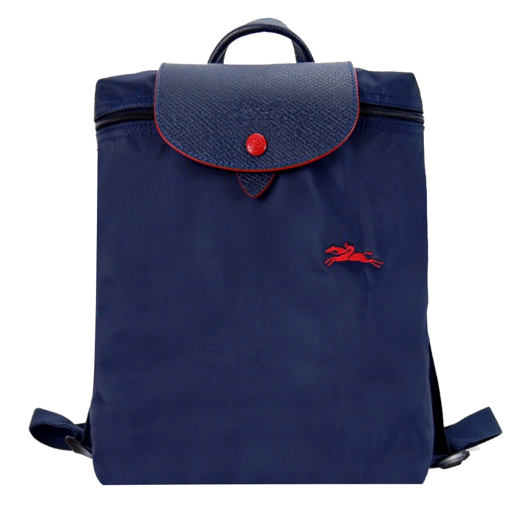 LONGCHAMP LE PLIAGE CLUB系列刺繡尼龍摺疊後背包(海軍藍)