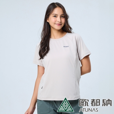 【ATUNAS 歐都納】女款POLARTEC POWER STRETCH短袖T恤A2TS2322W米褐/吸濕排汗/防曬透氣/抗臭快乾/休閒旅遊/登山健行