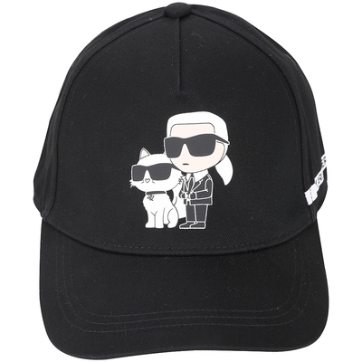 KARL LAGERFELD K/IKONIK 兒童 卡爾 老佛爺貓咪印花純棉鴨舌帽(黑色)