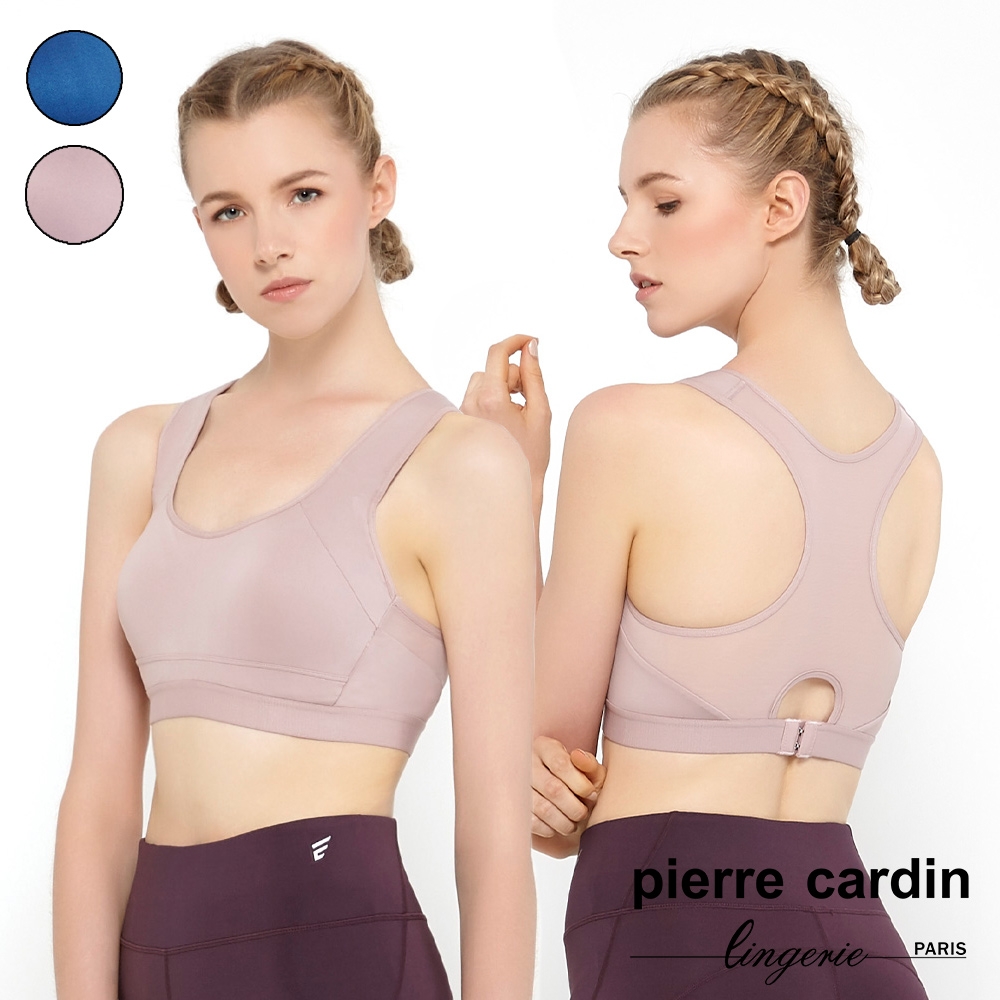 【pierre cardin 皮爾卡登女性內衣】高支撐多剪接減壓挖背運動內衣-青藍