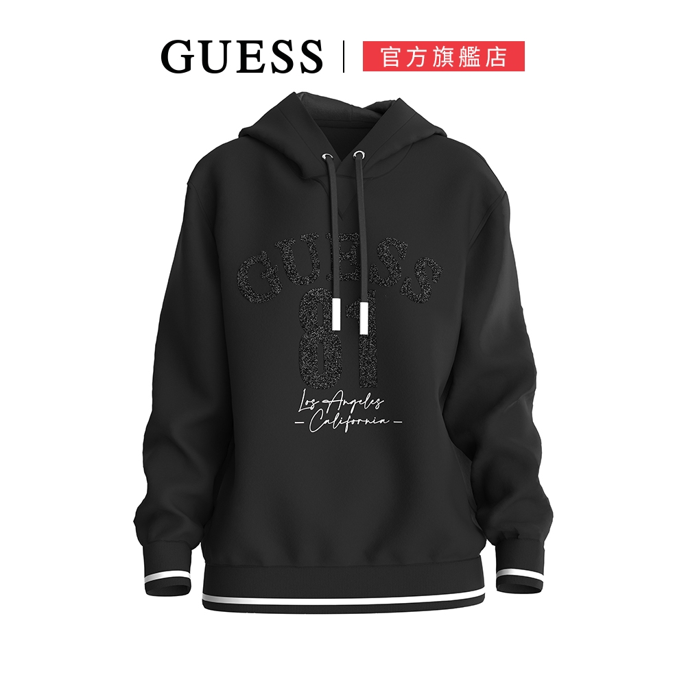 【GUESS】立體字母印花長袖帽T-兩色任選