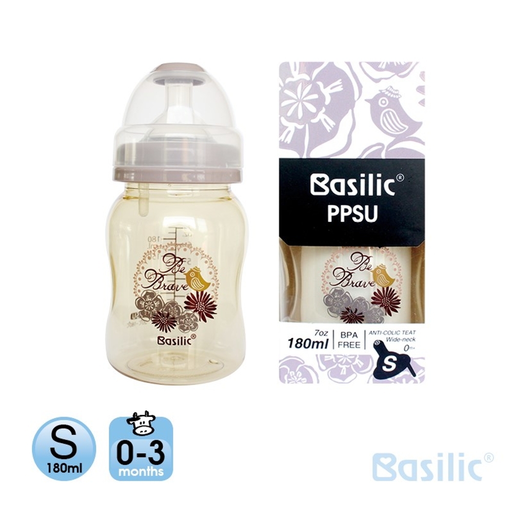 貝喜力克 Basilic 防脹氣PPSU寬口大奶瓶180ml-M(優惠兩入組)