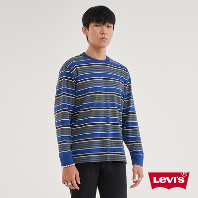 Levis 男款 寬鬆版長袖條紋T恤 / 迷你字母Logo