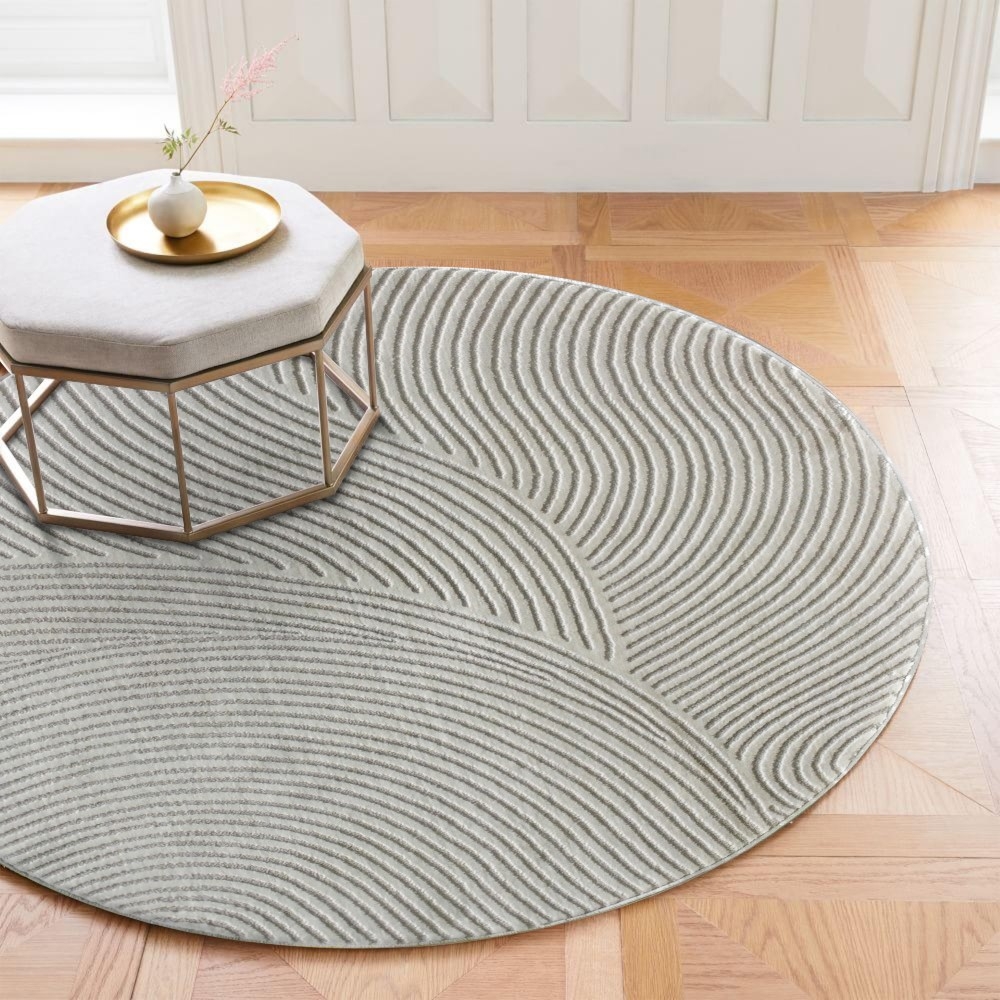 【FUWALY】波浪紋圓地毯-米雷-直徑200CM (地毯 灰 線條 立體浮雕設計 生活美學)