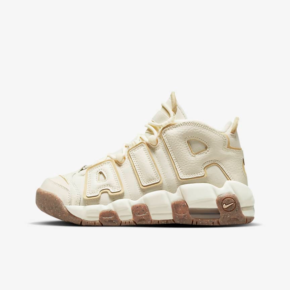 NIKE 籃球鞋女鞋大童運動鞋包覆緩震AIR MORE UPTEMPO GS 米白DX1939