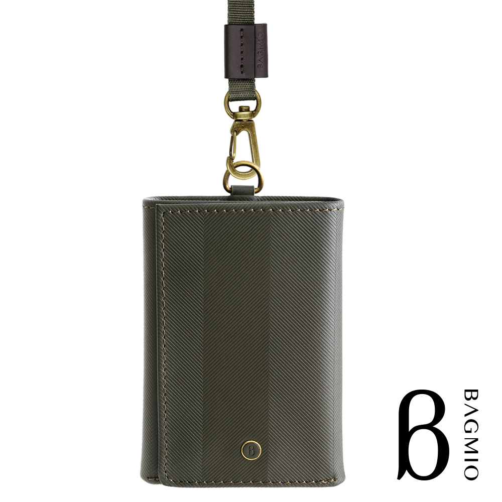 BAGMIO authentic 系列牛皮4卡三折式短夾-橄欖綠(附織帶)