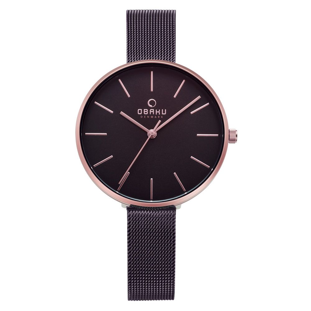 OBAKU 極簡風淑女錶-玫瑰金x棕色-V211LXVNMN-36mm