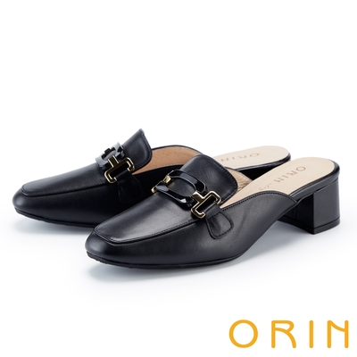 ORIN 牛皮個性金屬飾釦中跟穆勒鞋 黑色