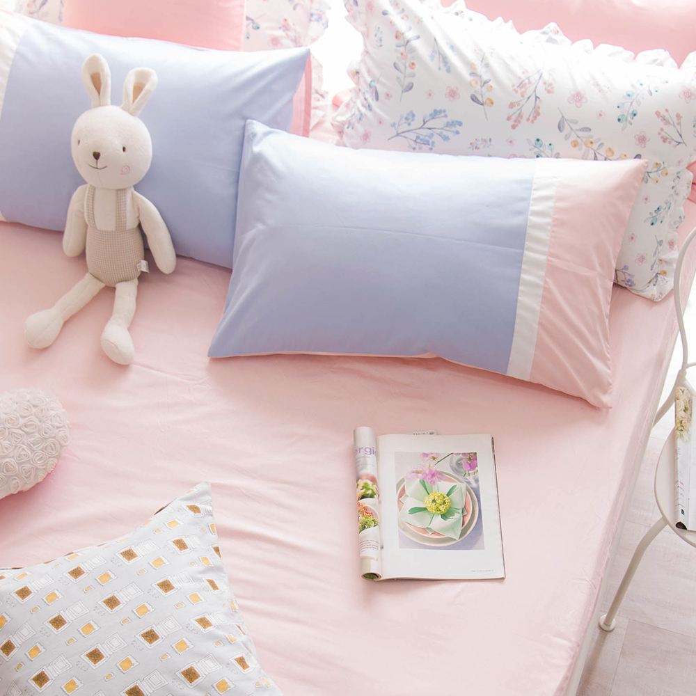 OLIVIA   粉紅 白 水藍   雙人床包枕套三件組 素色無印