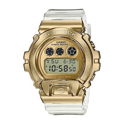 CASIO卡西歐 G-SHOCK 霸氣時尚 金屬錶圈 金色 透明錶帶 GM-6900SG-9_49.7mm