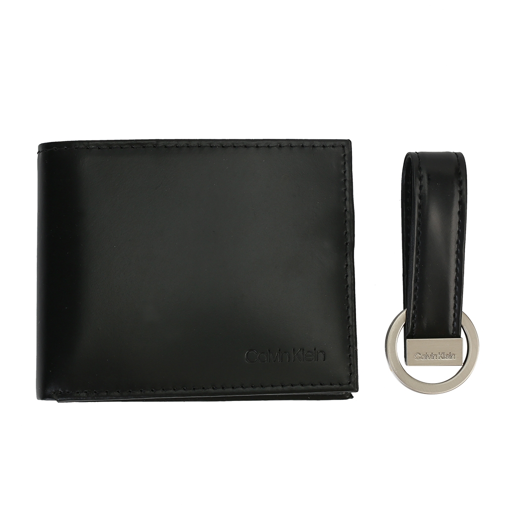 Calvin Klein 經典壓印LOGO皮革短夾鑰匙圈禮盒-黑色 product image 1