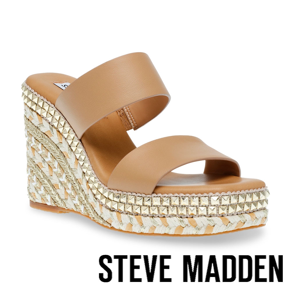 STEVE MADDEN-UNRAVEL 雙帶厚底鑽飾楔型鞋-棕色