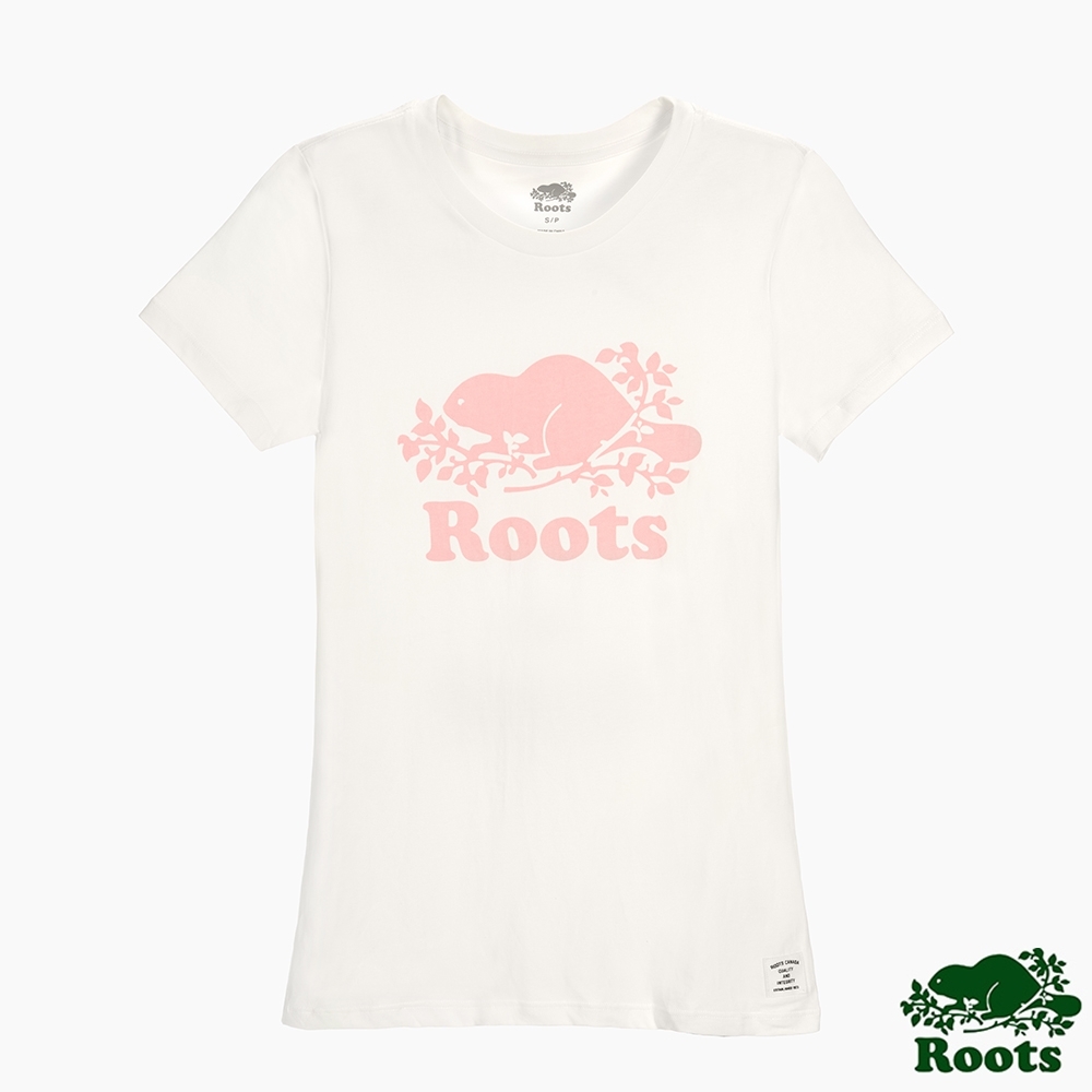 女裝Roots- 有機棉經典logo窄版短袖T恤-白色