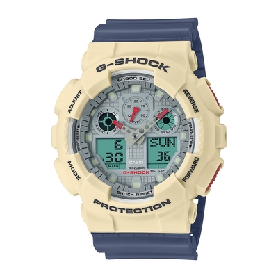 CASIO卡西歐 G-SHOCK 復古時尚 經典重返 復刻藍白 GA-100PC-7A2_50mm