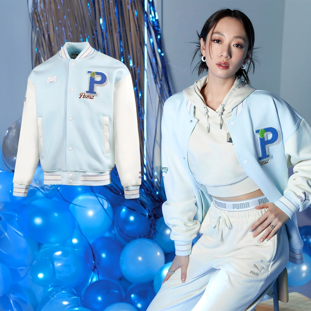 Puma 外套 P Team 女款 藍 白 棒球外套 防風 夾克 吳卓源 著用款 62579723