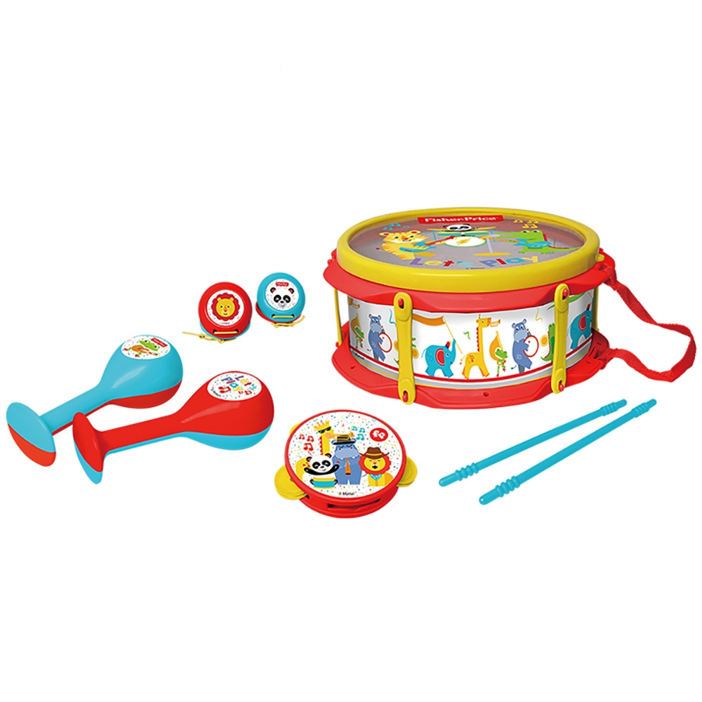 Fisher price 費雪 小鼓樂器玩具套裝 音樂鼓 益智早教 敲打樂器 響板 沙槌 鈴鼓