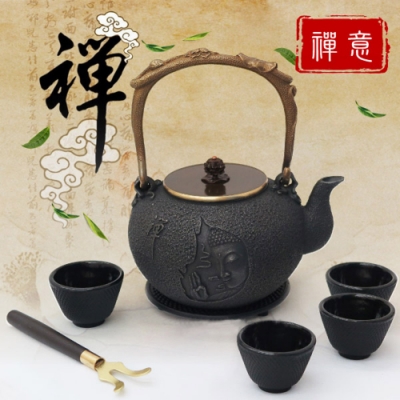 日本 TOKYO 名家 南部鐵器 純手工無塗層生鐵養生鑄鐵泡茶茶壺套裝組 1.5L_禪意
